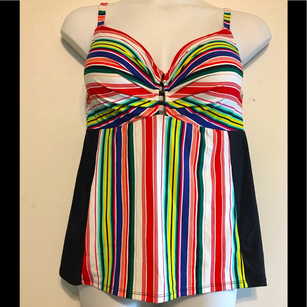 Striped Swim By Cacique Underwire Tankini 38F